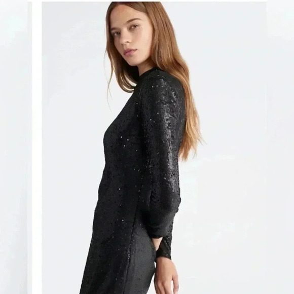 Calvin Klein Jet Black Polyester Sequin Mini Dress sz 14 - Picture 10 of 11